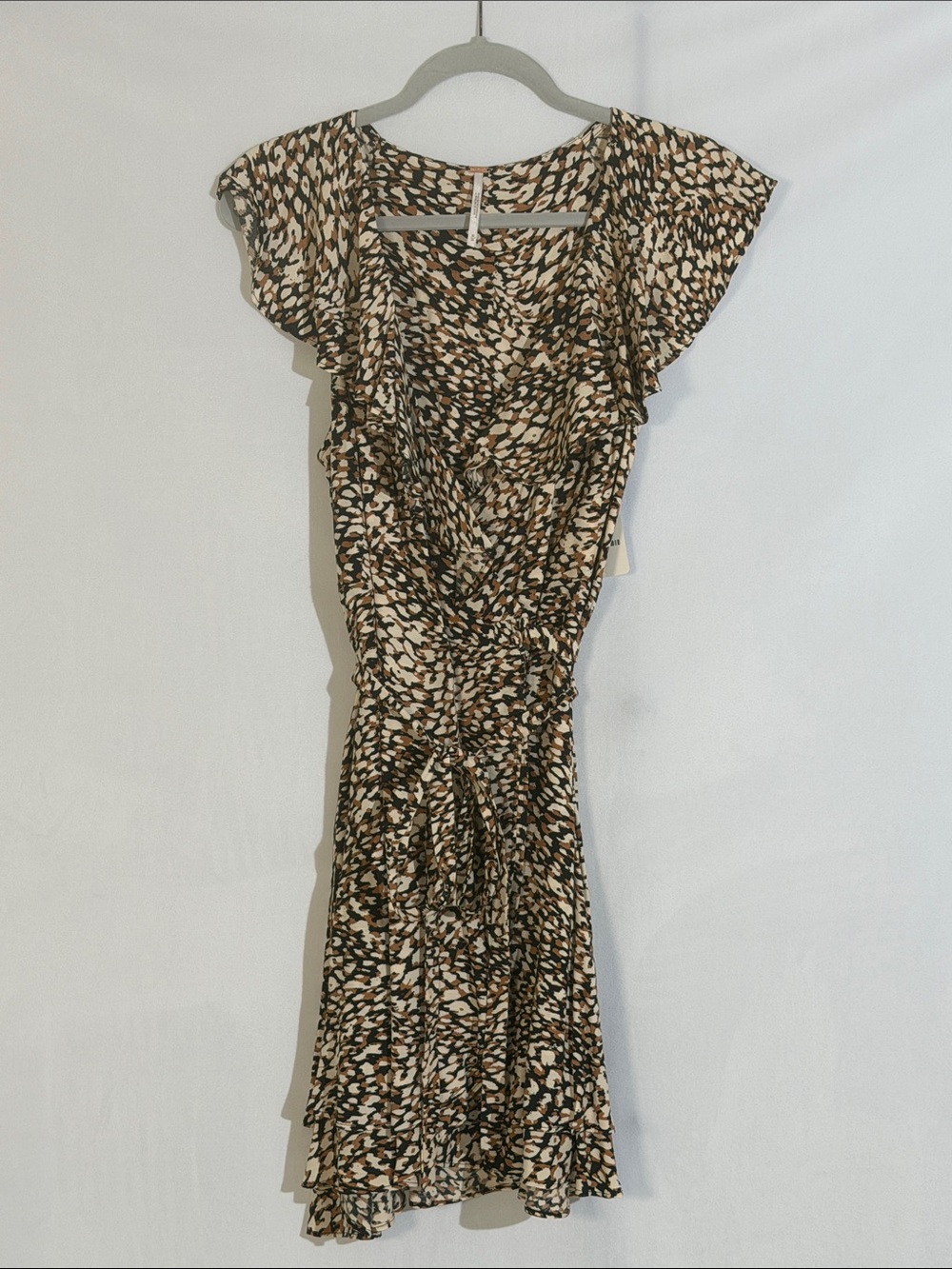 NWT Free People Wrap Dress Size M Cream Black And Brown Animal Print